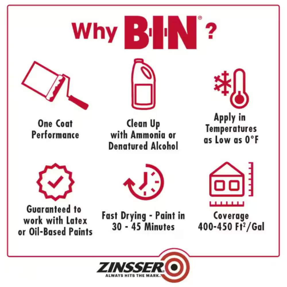 Zinsser Apprêt à base de gomme laque BIN Ultimate Performance Sealer & Stain Killer, 3.7L